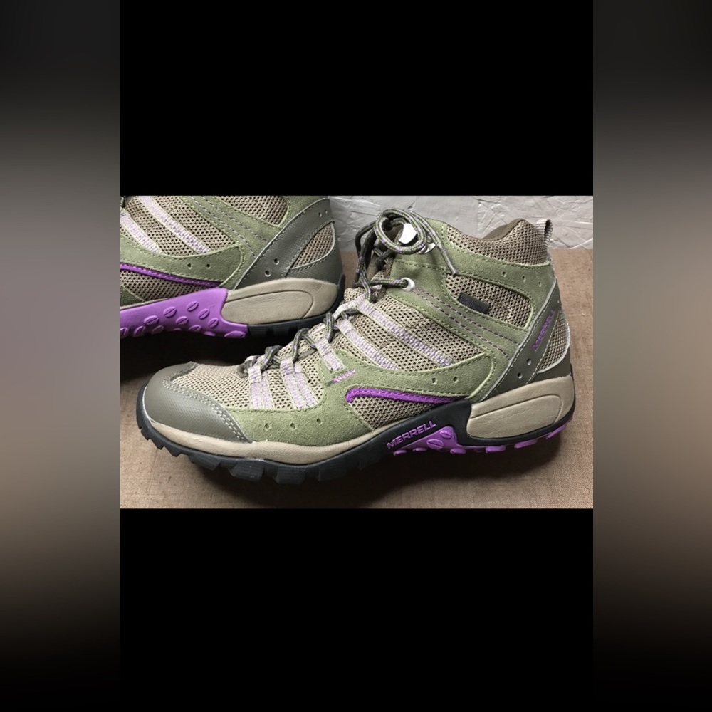 Excellent Merrell Tuskora Mid Women's 9.5 Hiking Boots Waterproof Burnt Olive - Picture 7 of 16